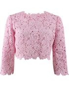 Oscar de la Renta Jewel Neck Crop Blouse - Lyst