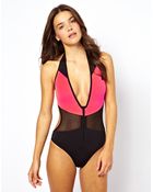 Asos Mesh Block Zip Front Cut Out Suit - Lyst