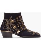 Chloé Navy Suede Studded Susanna Boots - Lyst