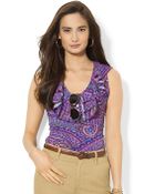 Lauren by Ralph Lauren Paisley Ruffled Vneck Top - Lyst