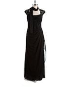 Xscape Cowlneck Gown With Chiffon Scarf - Lyst