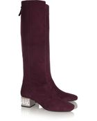 Miu Miu Crystalembellished Suede Knee Boots - Lyst