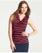 Ann Taylor Striped Ruched Cowl Neck Sleeveless Top - Lyst