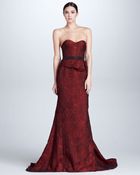 J. Mendel Organza Jacquard Bustier Gown Scarlet - Lyst