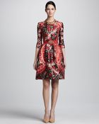 Oscar de la Renta Darted Print Dress Cinnabar - Lyst