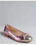 Prada Pink And Silver Sequined Bow Ballet Flats - Lyst