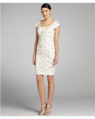 Sue Wong Ivory Sequined Scoop Neck Cap Sleeve Dress - Lyst