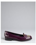 Saint Laurent Eggplant Glazed Leather And Gold Metal Heel Loafers - Lyst