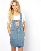 Asos Cord Patch Denim Dungaree Dress - Lyst