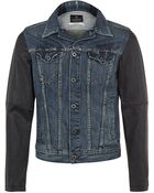 Scotch & Soda Leather Sleeve Denim Jacket - Lyst