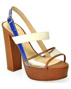 Kate Spade Izzy Cobalt and Cream Platform Sandal - Lyst