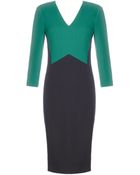 Narciso Rodriguez Teal Charcoal V Neck Dress - Lyst