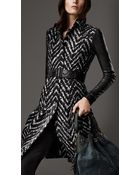 Burberry Long Leather Detail Tweed Trench Coat - Lyst