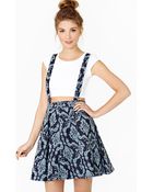 Nasty Gal Denim Brocade Suspender Skirt - Lyst