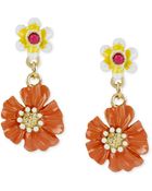 Betsey Johnson Goldtone Orange Flower Drop Earrings - Lyst