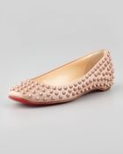 Christian Louboutin Gozul Spiked Patent Leather Flat Beige - Lyst