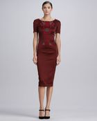Zac Posen Embroidered Satin Dress Bordeaux - Lyst