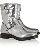 Karl Lagerfeld Metallic Leather Biker Boots - Lyst