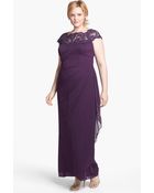 Xscape Lace Yoke Mesh Gown - Lyst