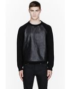 Saint Laurent Black Wool Leather_paneled Sweater - Lyst