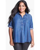 Lucky Brand Charleigh Polka Dot Chambray Shirt - Lyst