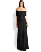 Badgley Mischka Off-Shoulder Jersey Gown - Lyst