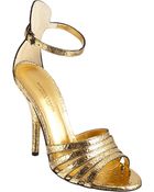 Bottega Veneta Crackled Metallic Sandal - Lyst