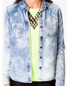 Forever 21 Fitted Bleached Denim Shirt - Lyst