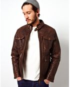 Asos Leather Jacket Zip Biker Quilted Lining - Lyst