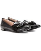 Miu Miu Embellished Cracked Leather Loafers - Lyst