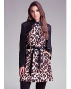 Bebe Colorblock Leopard Trench Coat - Lyst