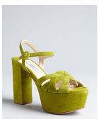 Prada Chartreuse Suede Cutout Chunky Platform Sandals - Lyst