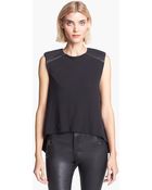 Alice + Olivia Leather Shoulder Muscle Tee - Lyst