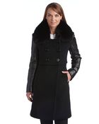 Elie Tahari Fur Collar Double Breasted Coat - Lyst