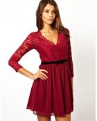 Asos 3/4 Sleeve Lace Scallop Skater Dress - Lyst