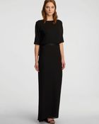 Halston Heritage Elbow Sleeve Boat Neck Draped Back Gown - Lyst