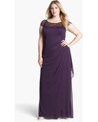 Xscape Beaded Yoke Mesh Gown - Lyst