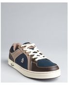 Original Penguin Navy And Brown Leather And Nylon Lace-Up 'Front' Sneakers - Lyst