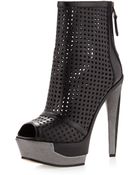 B Brian Atwood Perforated Platform Ankle Boot Black - Lyst