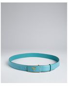 Prada Turquoise Saffiano Leather Logo Plaque Belt - Lyst