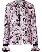 Emilio Pucci Silk Printed Top In Black/Rose - Lyst