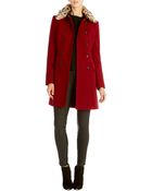 Karen Millen Moleskin Coat with Faux Fur - Lyst