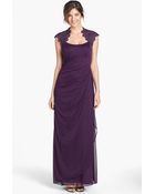 Xscape Lace Yoke Mesh Gown - Lyst