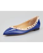 Valentino Rockstud Patent Ballerina Flat Blue - Lyst