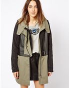 Asos Premium Parka with Leather Overlay - Lyst