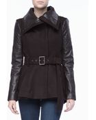 BCBGMAXAZRIA Oversized Leather Collar Belted Jacket - Lyst