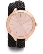 Michael Kors Slim Runway Watch Blackrose Gold - Lyst