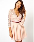Asos 3/4 Sleeve Lace Scallop Skater Dress - Lyst