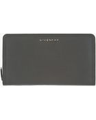Givenchy Grey Pebbled Leather Pandora Zip Around Wallet - Lyst