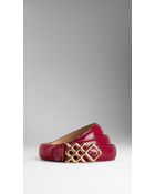 Burberry Check Buckle Patent Leather Belt - Lyst